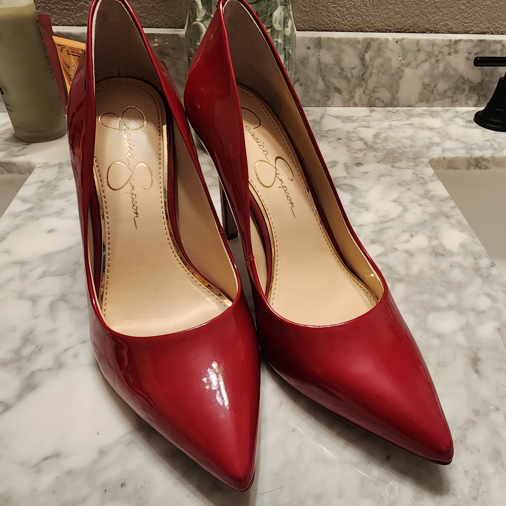 Jessica Simpson Red Patent Pointed-Toe Stiletto Pumps